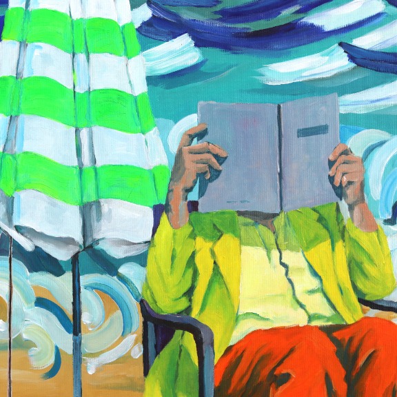 Iqi Qoror: Reading Pose in Front of Three Panels Landscape image 4